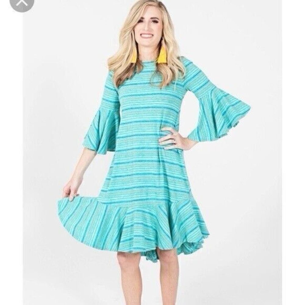 LuLaRoe Womens Striped Dress Sz M Maurine Cottagecore Boho Beach Hippie Flowy
